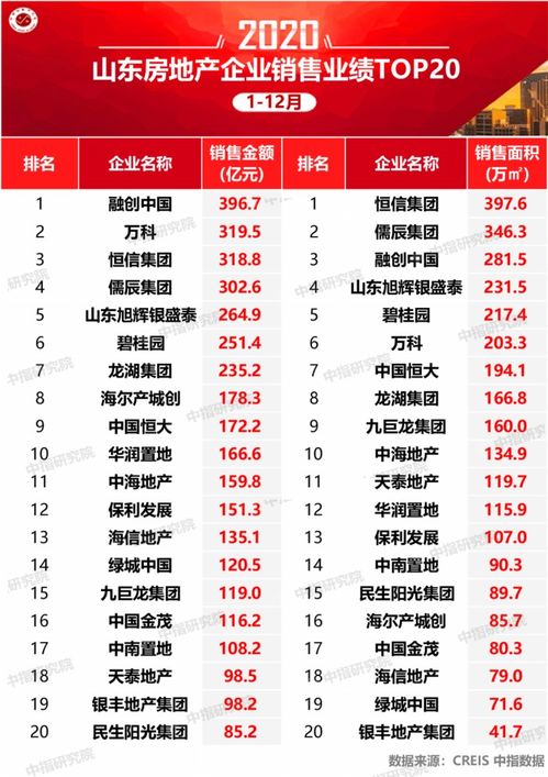 2020年山东房地产企业销售业绩排行榜